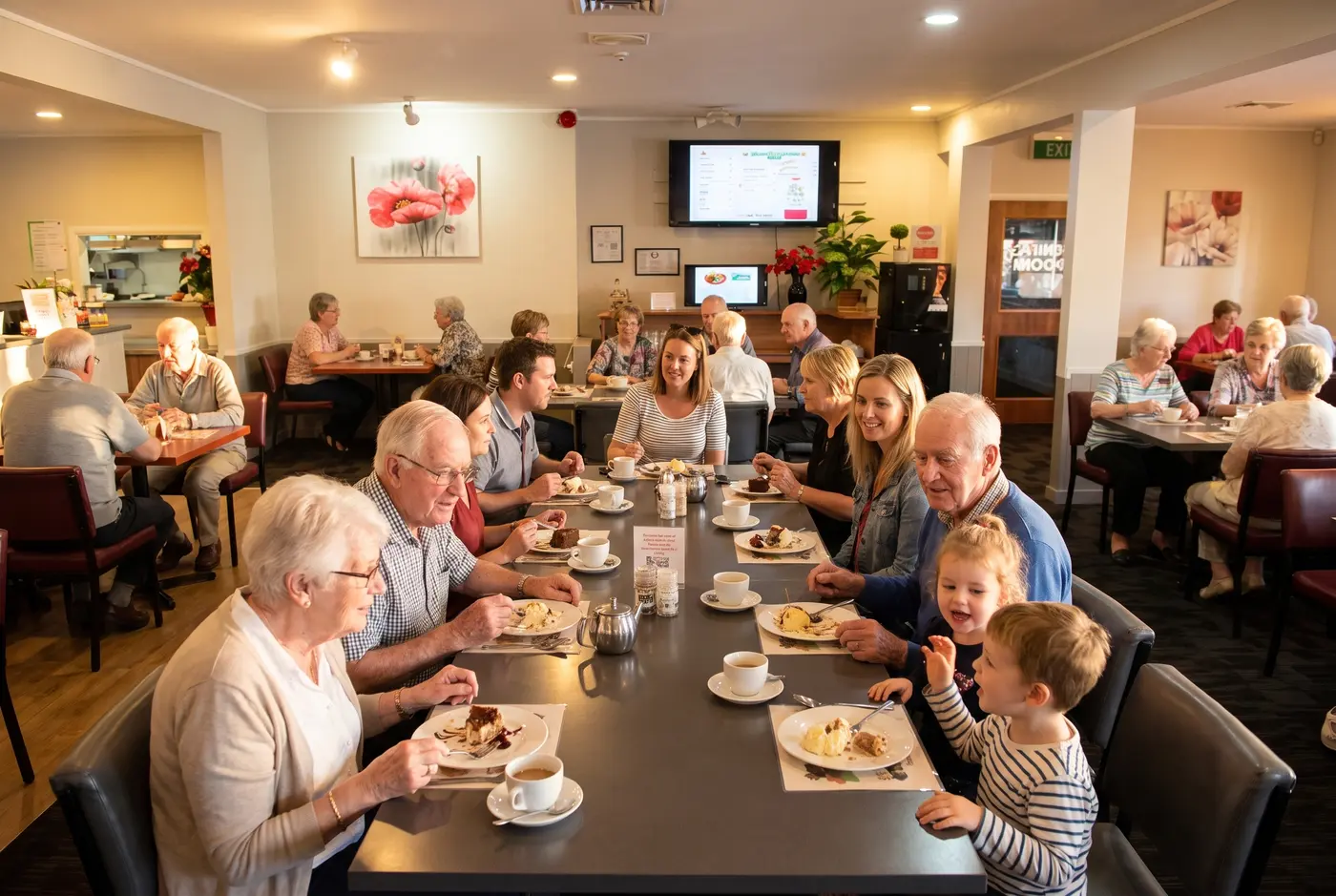 Members enjoying a shared meal together in the Don Stott Memorial Restaurant dining room